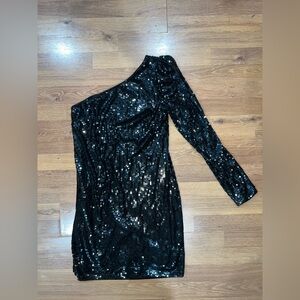 Express Black Sequin One-Shoulder Dress